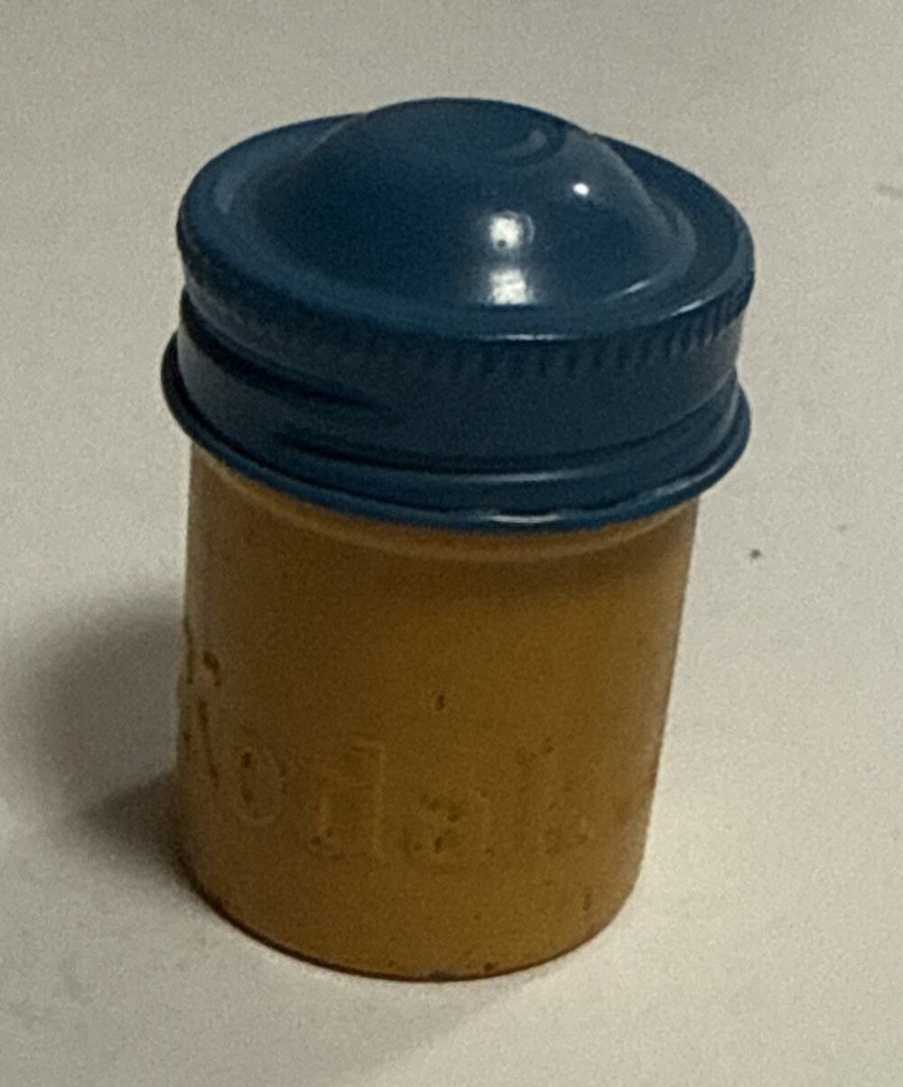 Kodak 35mm Empty Metal Film Canister Tin Yellow with Blue Cap Lid Vintage